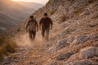 Two men hiking up a trail